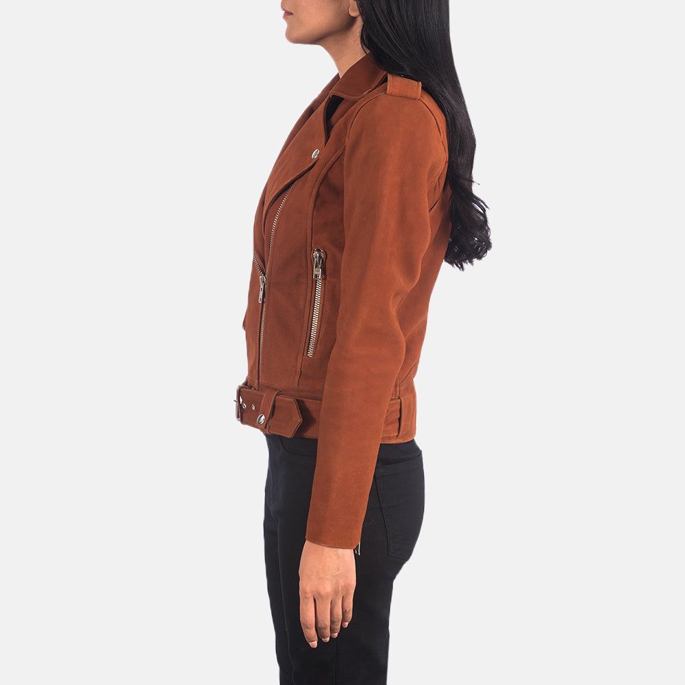 Alison Brown Suede Goatskin Belted Moto Jacket