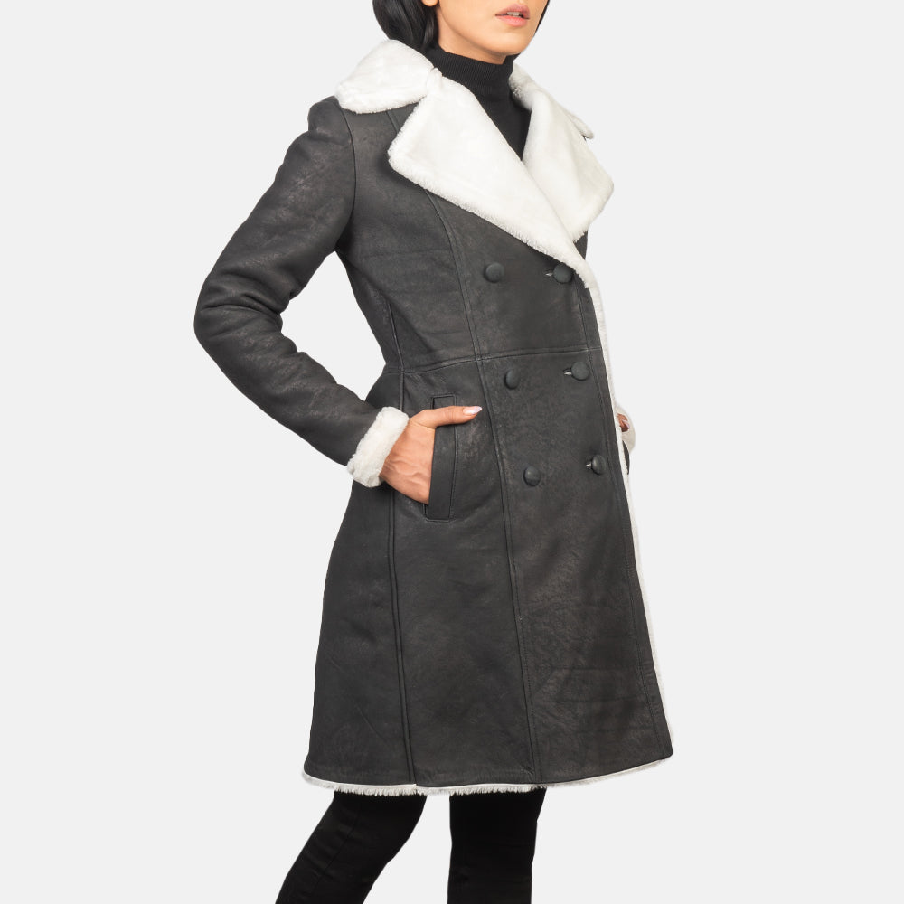 Amie Black Sheepskin Double Breasted Shearling Coat