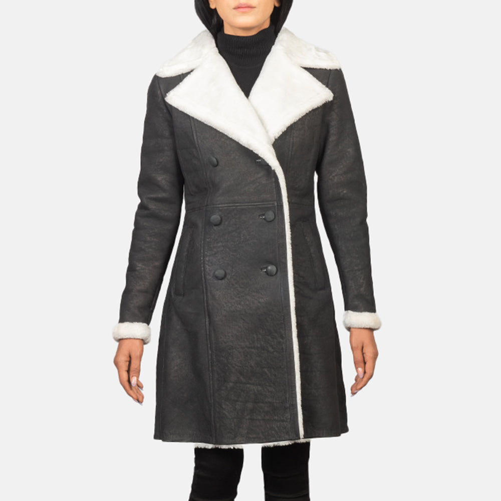 Amie Black Sheepskin Double Breasted Shearling Coat