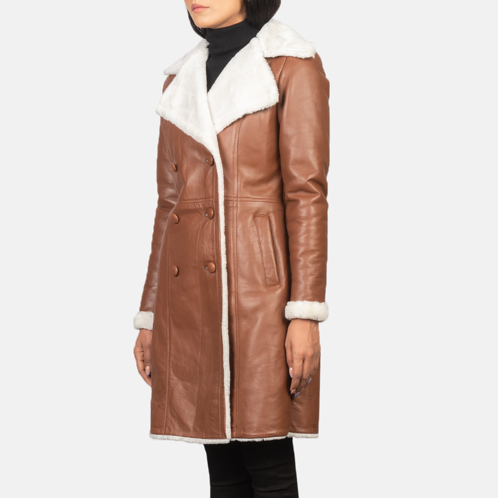 Amie Brown Sheepskin Double Breasted Shearling Coat