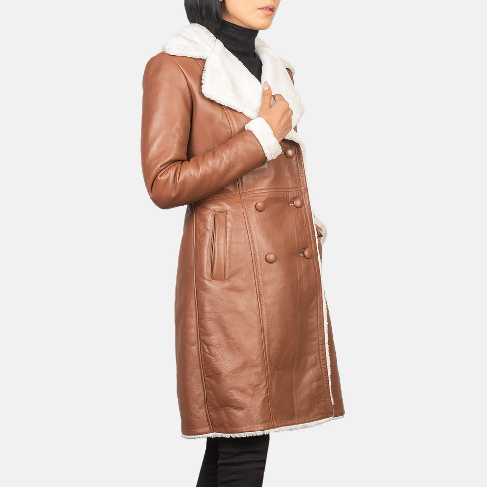 Amie Brown Sheepskin Double Breasted Shearling Coat