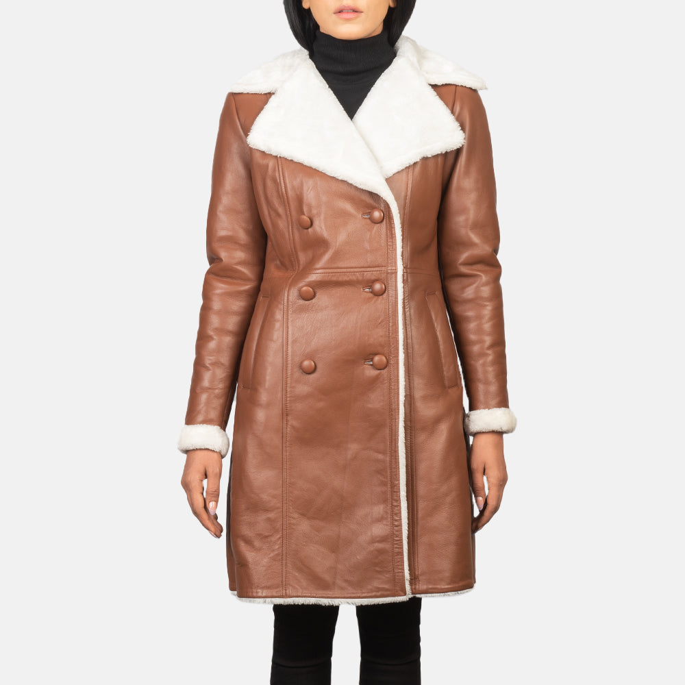 Amie Brown Sheepskin Double Breasted Shearling Coat