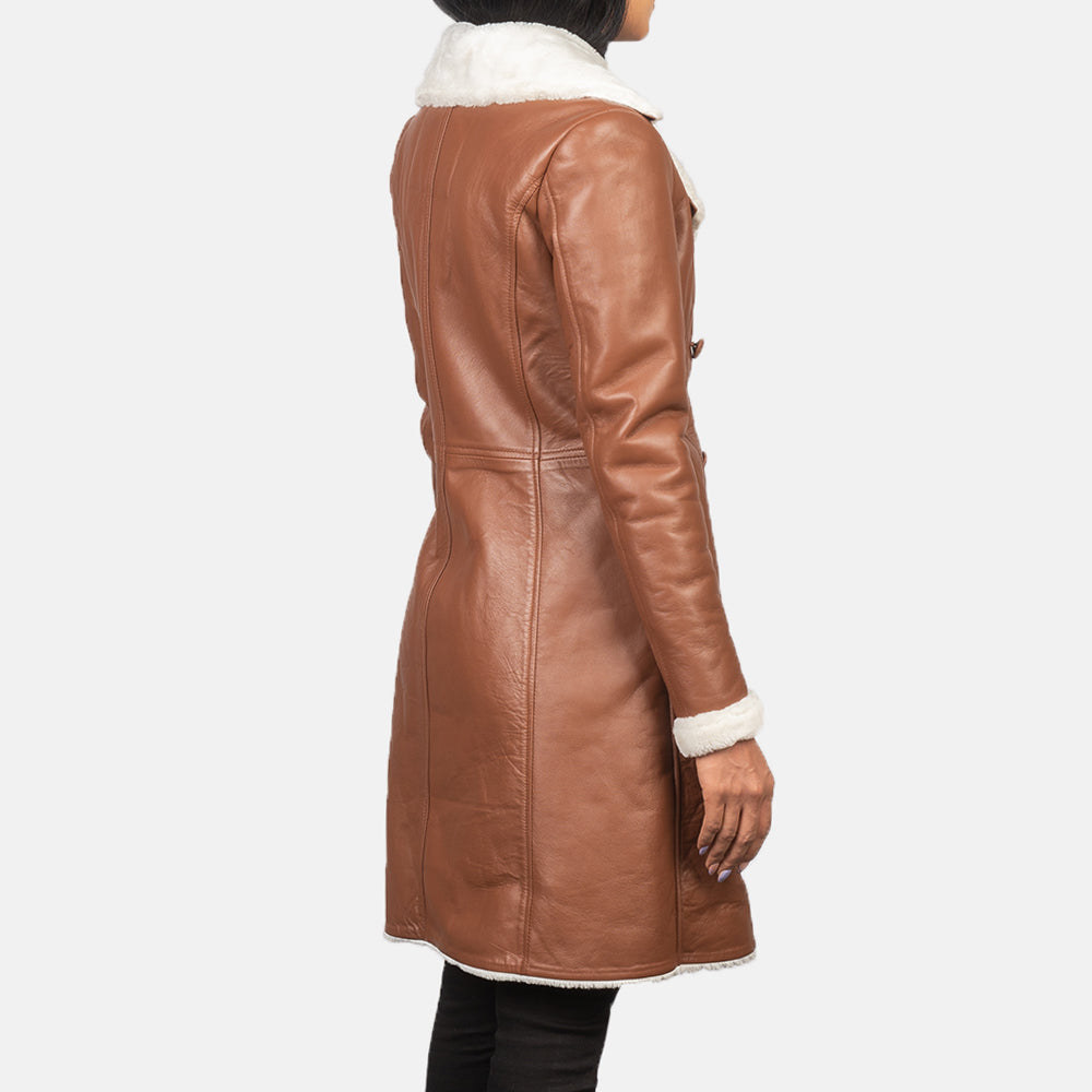 Amie Brown Sheepskin Double Breasted Shearling Coat