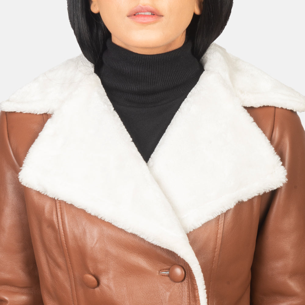 Amie Brown Sheepskin Double Breasted Shearling Coat
