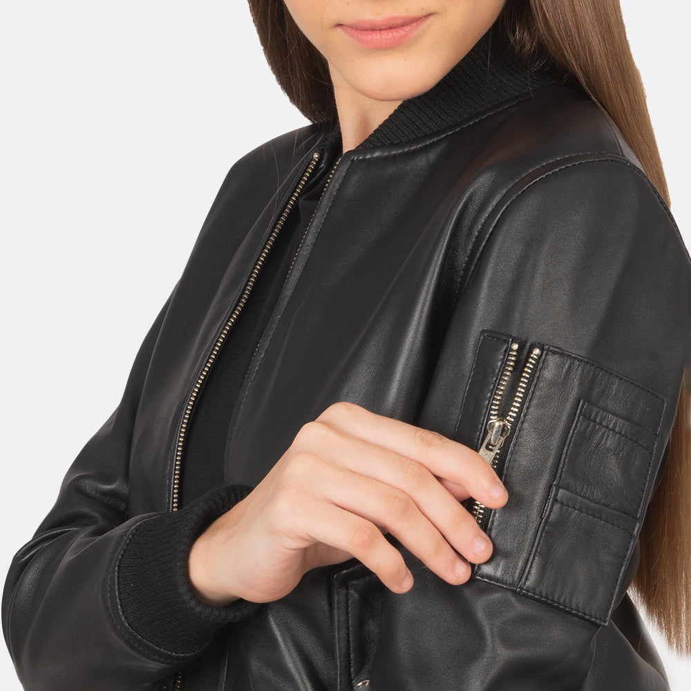 Ava MA-1 Black Semi-Aniline Sheepskin Bomber Jacket