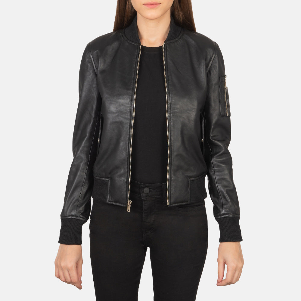Ava MA-1 Black Semi-Aniline Sheepskin Bomber Jacket
