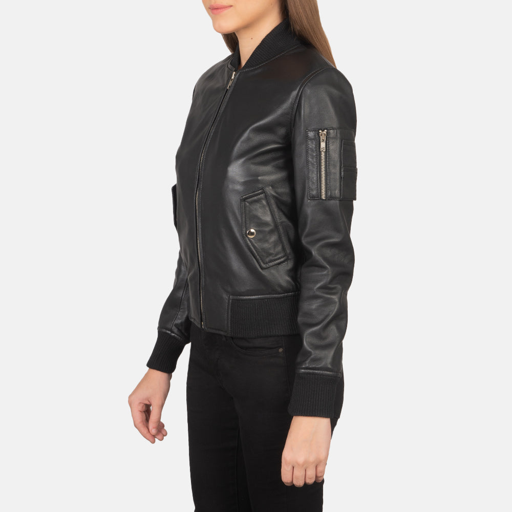 Ava MA-1 Black Semi-Aniline Sheepskin Bomber Jacket