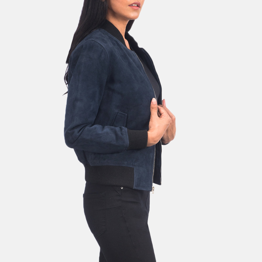 Ava MA-1 Blue Suede Sheepskin Bomber Jacket