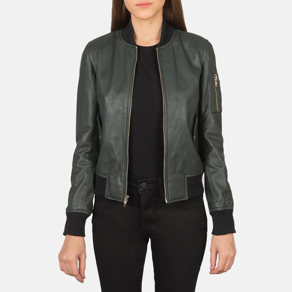 Ava MA-1 Green Semi-Aniline Sheepskin Bomber Jacket