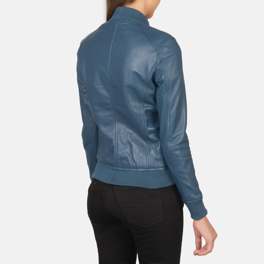 Bliss Blue Sheepskin Leather Bomber Jacket