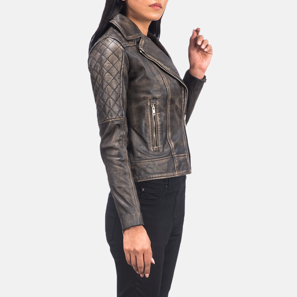 Carolyn Quilted Distressed Brown Moto Jacket