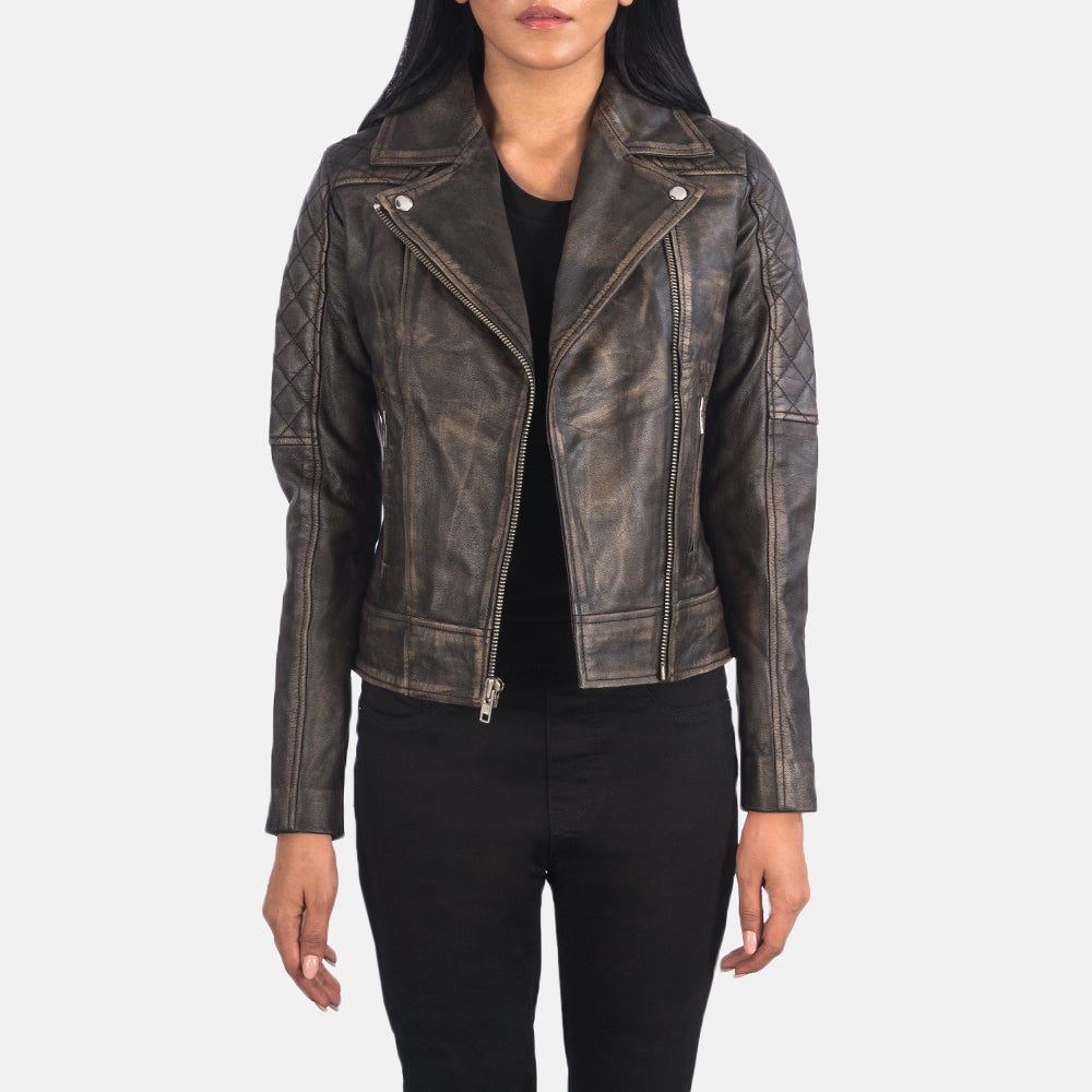 Carolyn Quilted Distressed Brown Moto Jacket