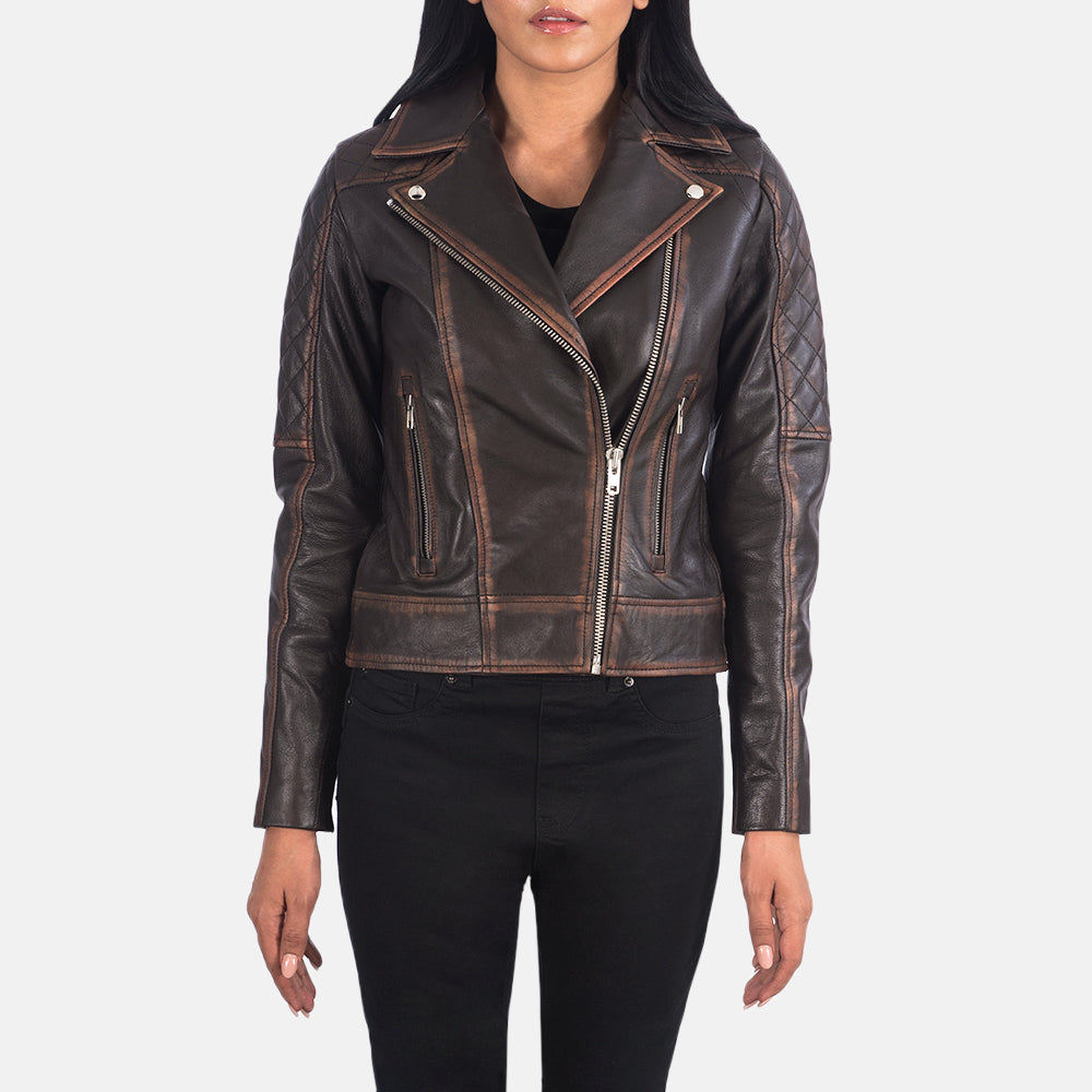 Carolyn Quilted Vintage Brown Moto Jacket