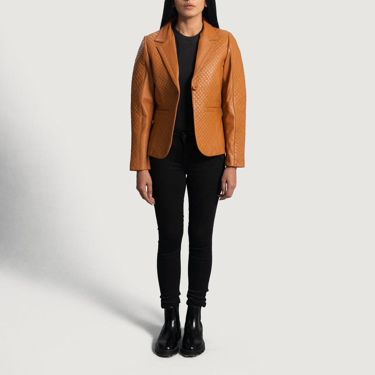 Cora Quilted Brown Sheepskin Leather Blazer