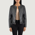 Elixir Black Collarless Sheepskin Leather Jacket