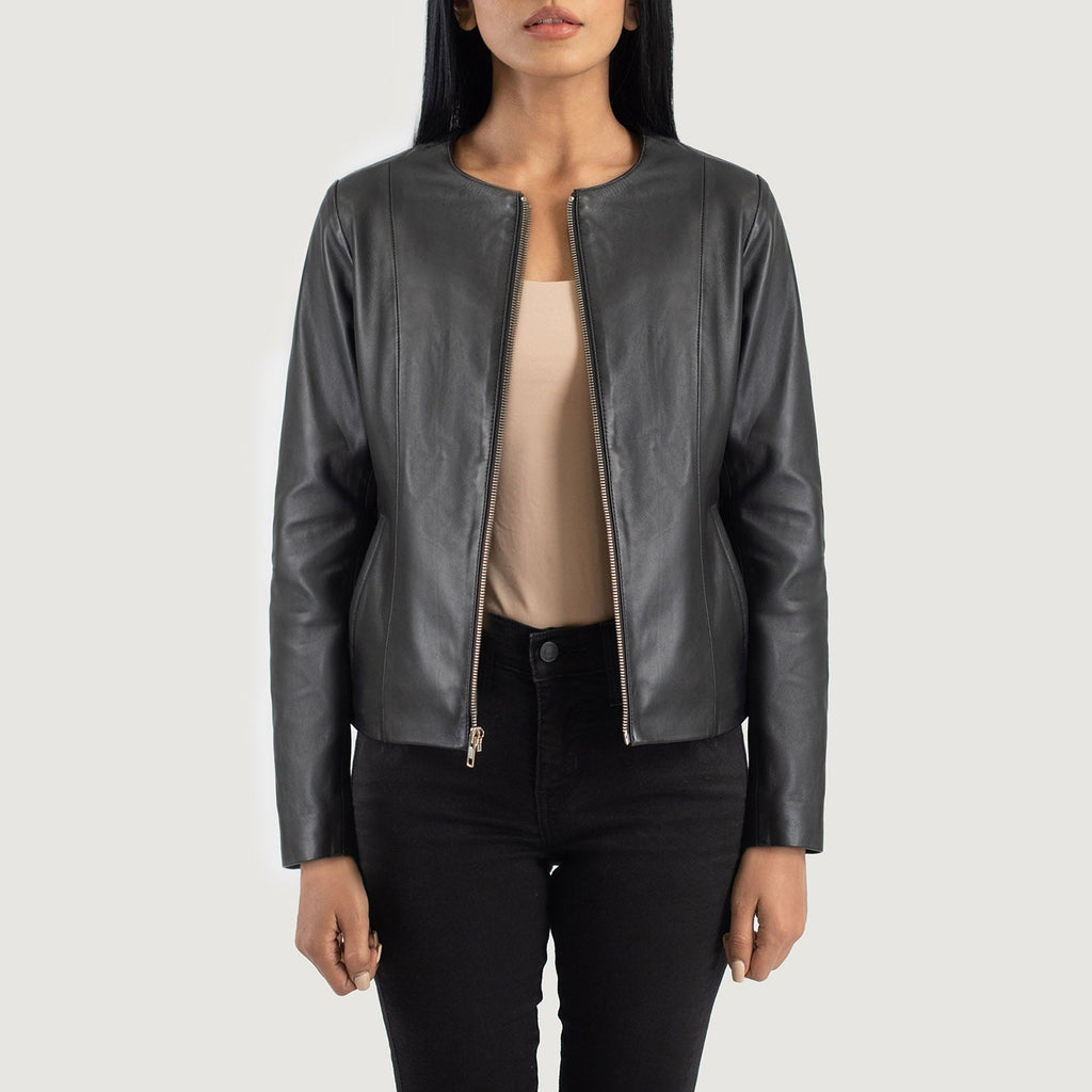 Elixir Black Collarless Sheepskin Leather Jacket