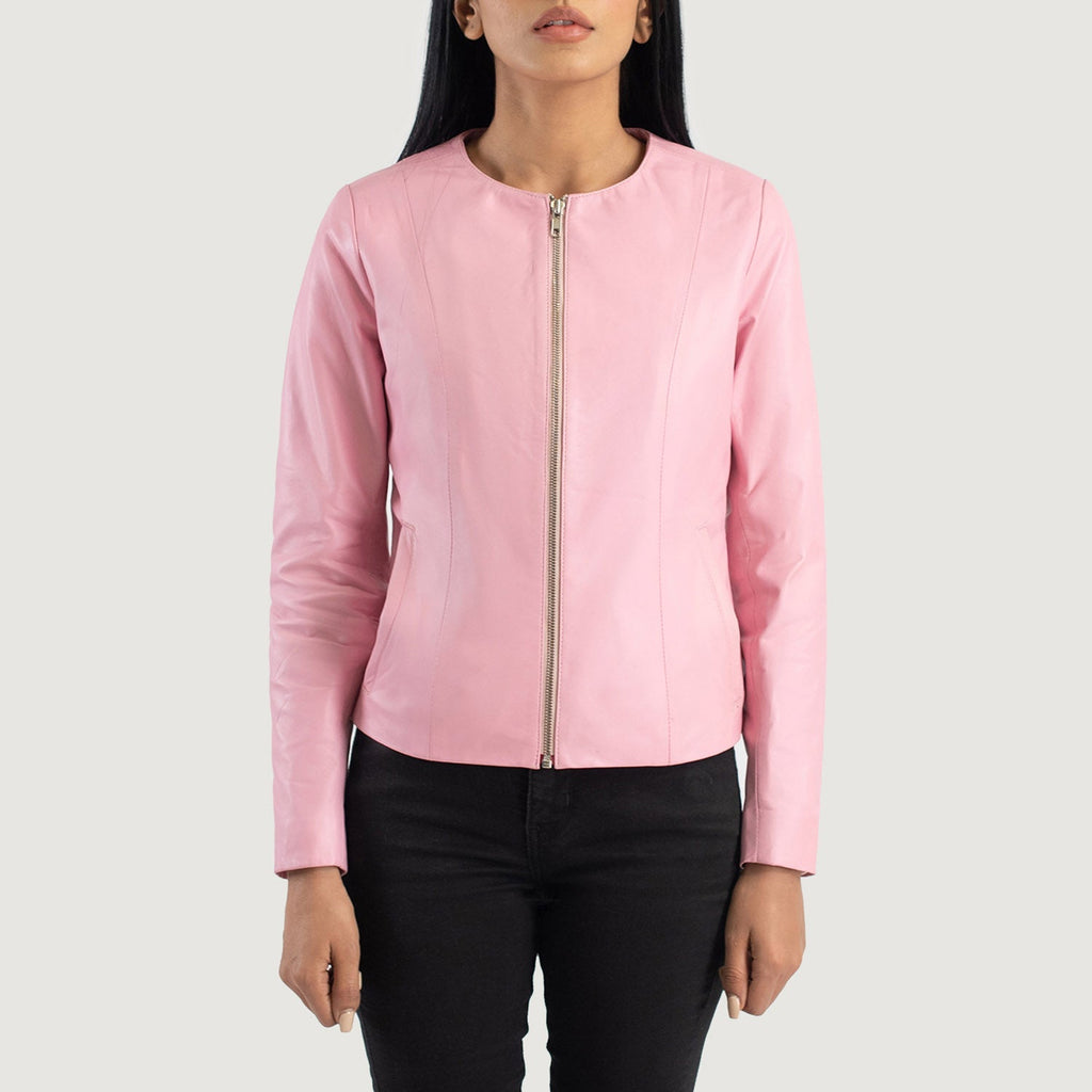 Elixir Pink Collarless Sheepskin Leather Jacket