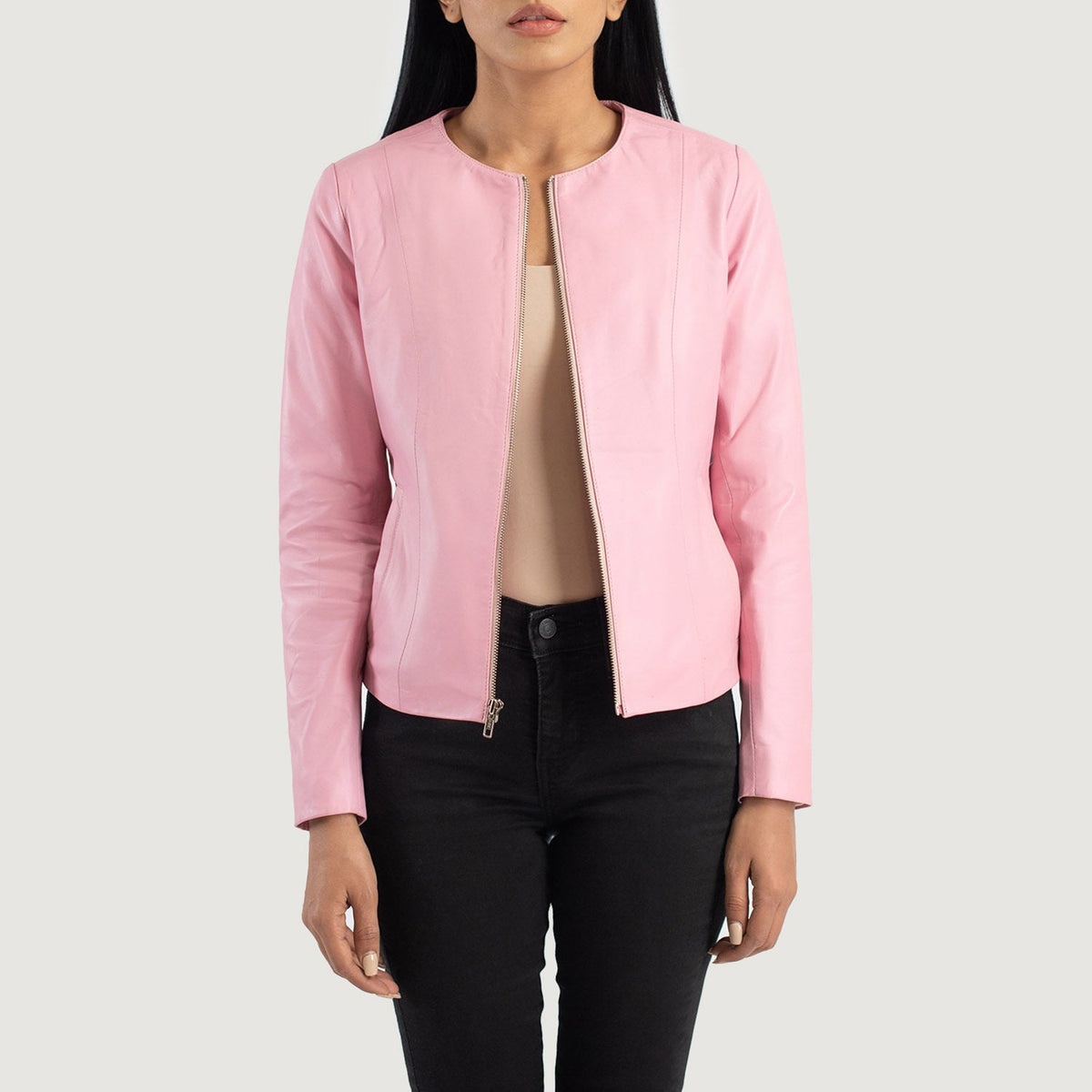 Elixir Pink Collarless Sheepskin Leather Jacket
