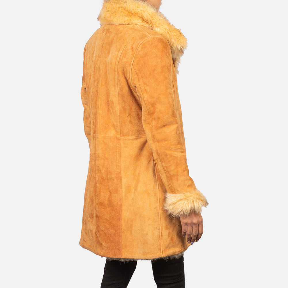 Erica Shearling Distressed Beige Leather Coat