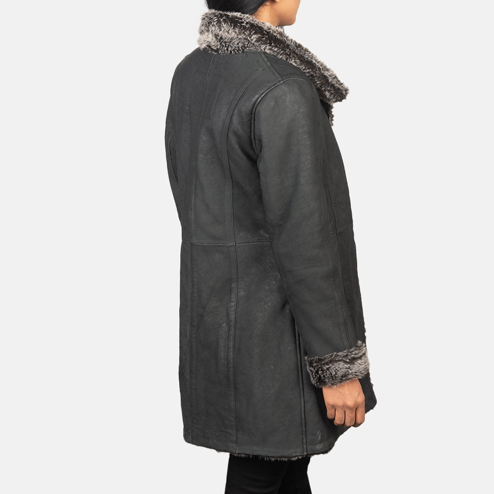 Erica Shearling Distressed Black Leather Coat