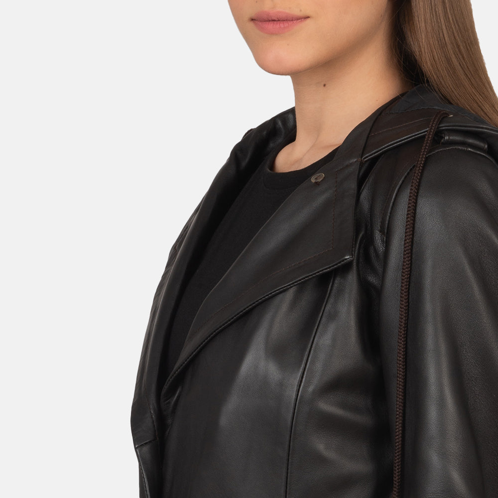 Fixon Brown Hooded Leather Trench Coat