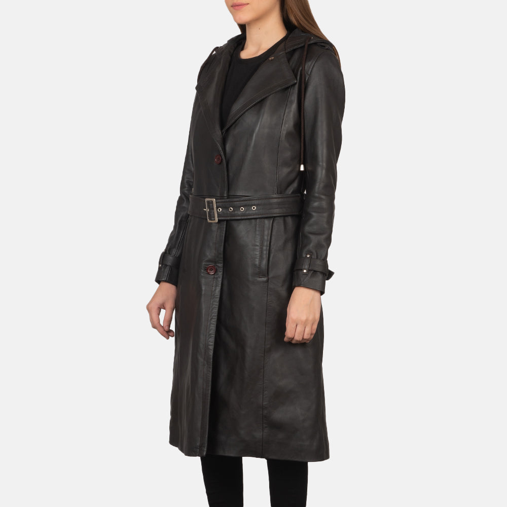 Fixon Brown Hooded Leather Trench Coat