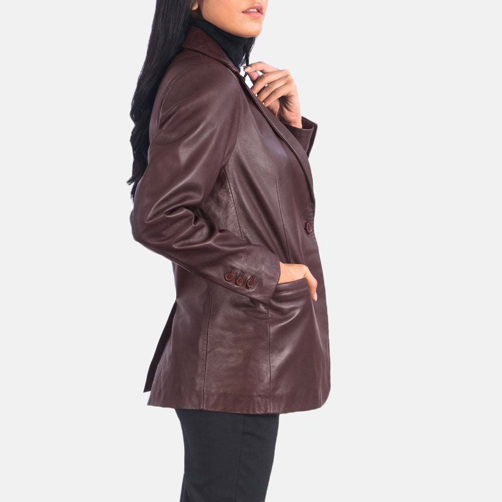 Norma Maroon Sheepskin Leather Blazer