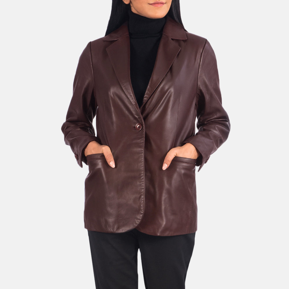 Norma Maroon Sheepskin Leather Blazer
