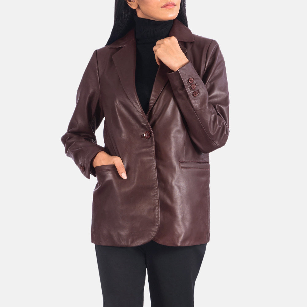 Norma Maroon Sheepskin Leather Blazer