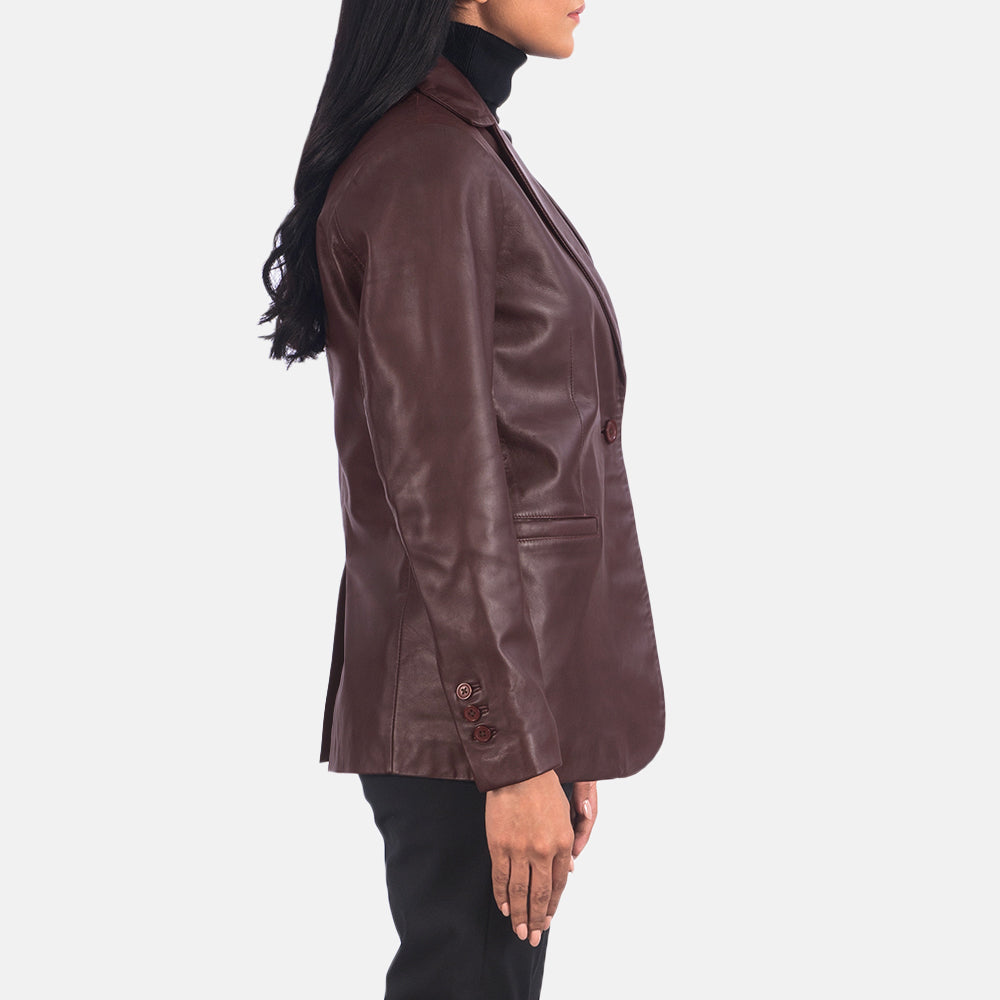 Norma Maroon Sheepskin Leather Blazer