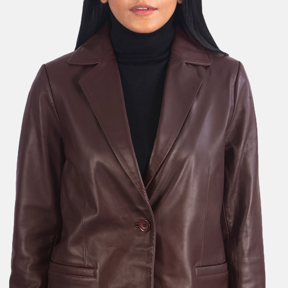Norma Maroon Sheepskin Leather Blazer