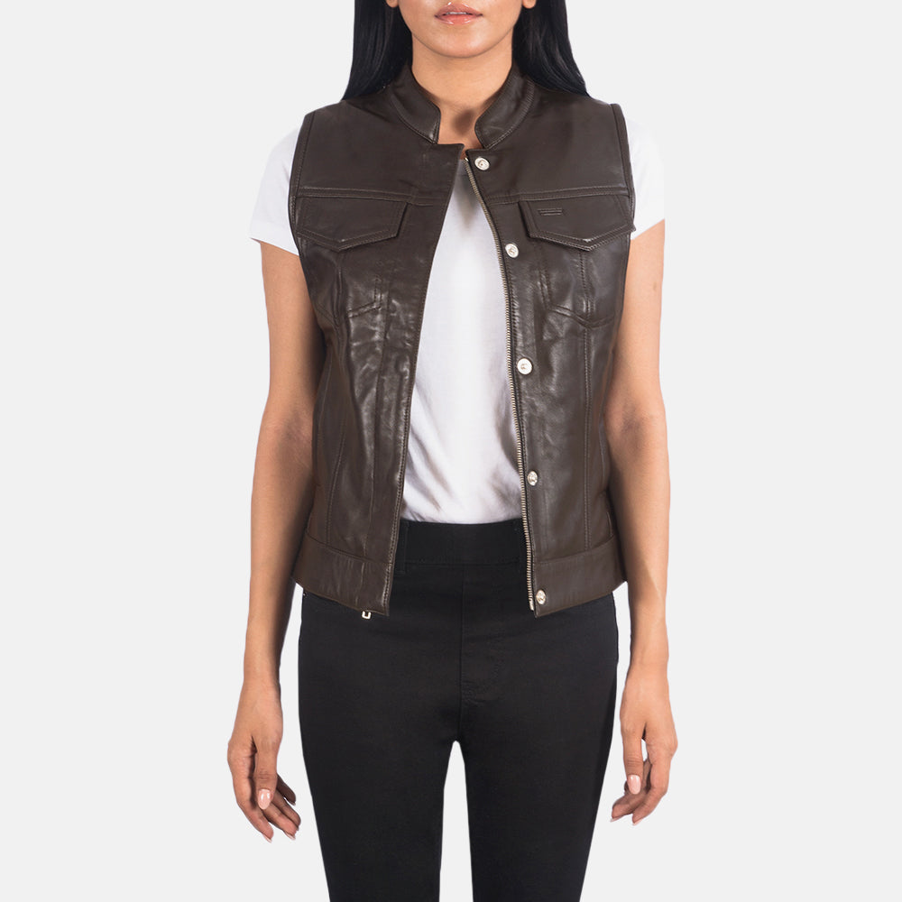 Rayne Moto Brown Sheepskin Leather Vest