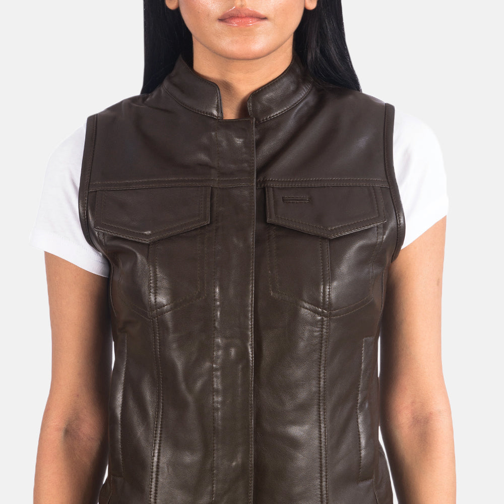 Rayne Moto Brown Sheepskin Leather Vest