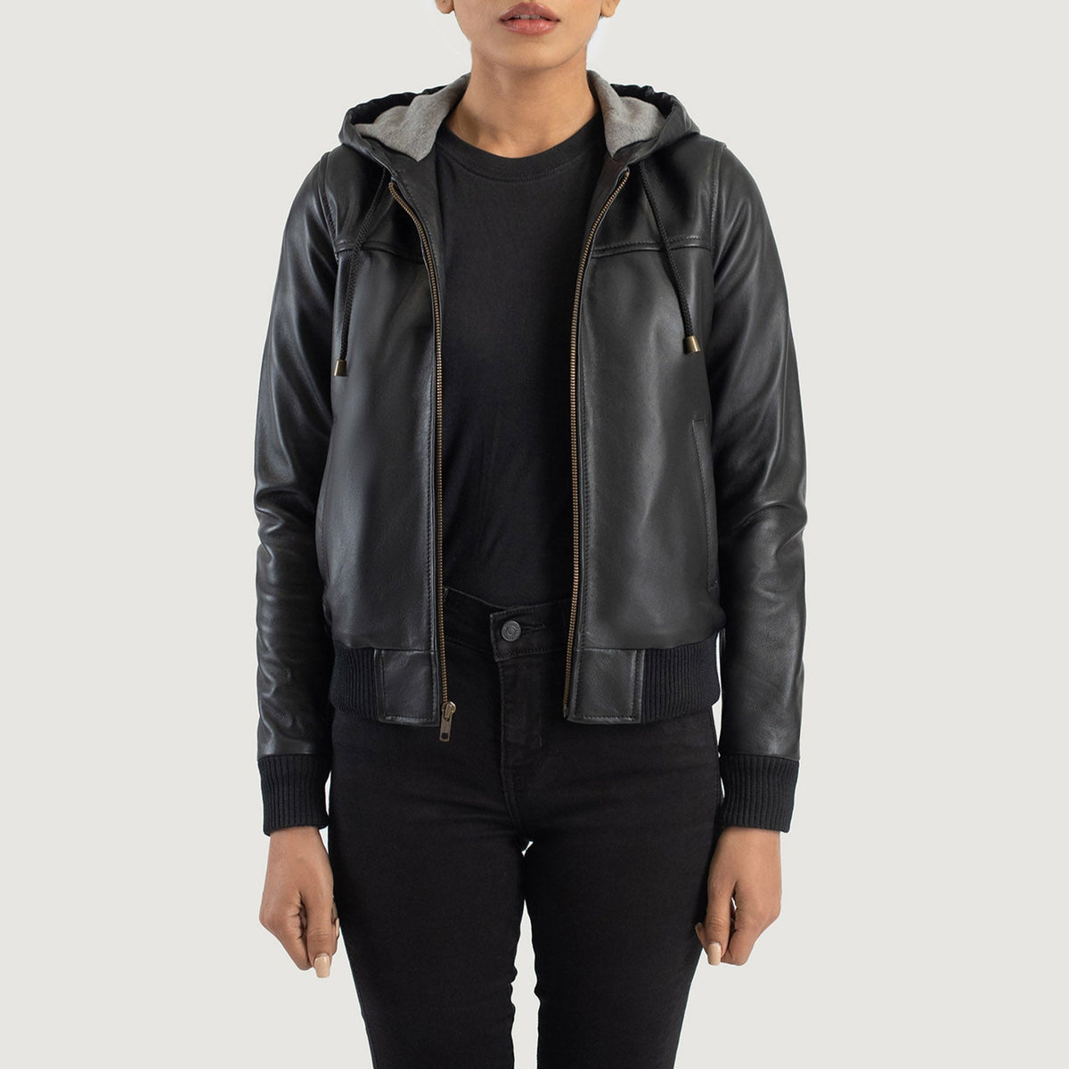 Rebella Black Hooded Sheepskin Bomber Jacket
