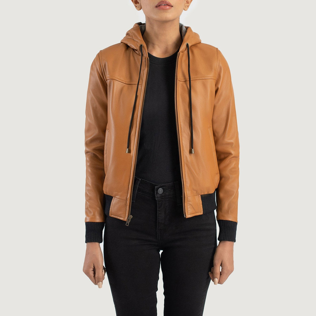 Rebella Brown Hooded Sheepskin Bomber Jacket