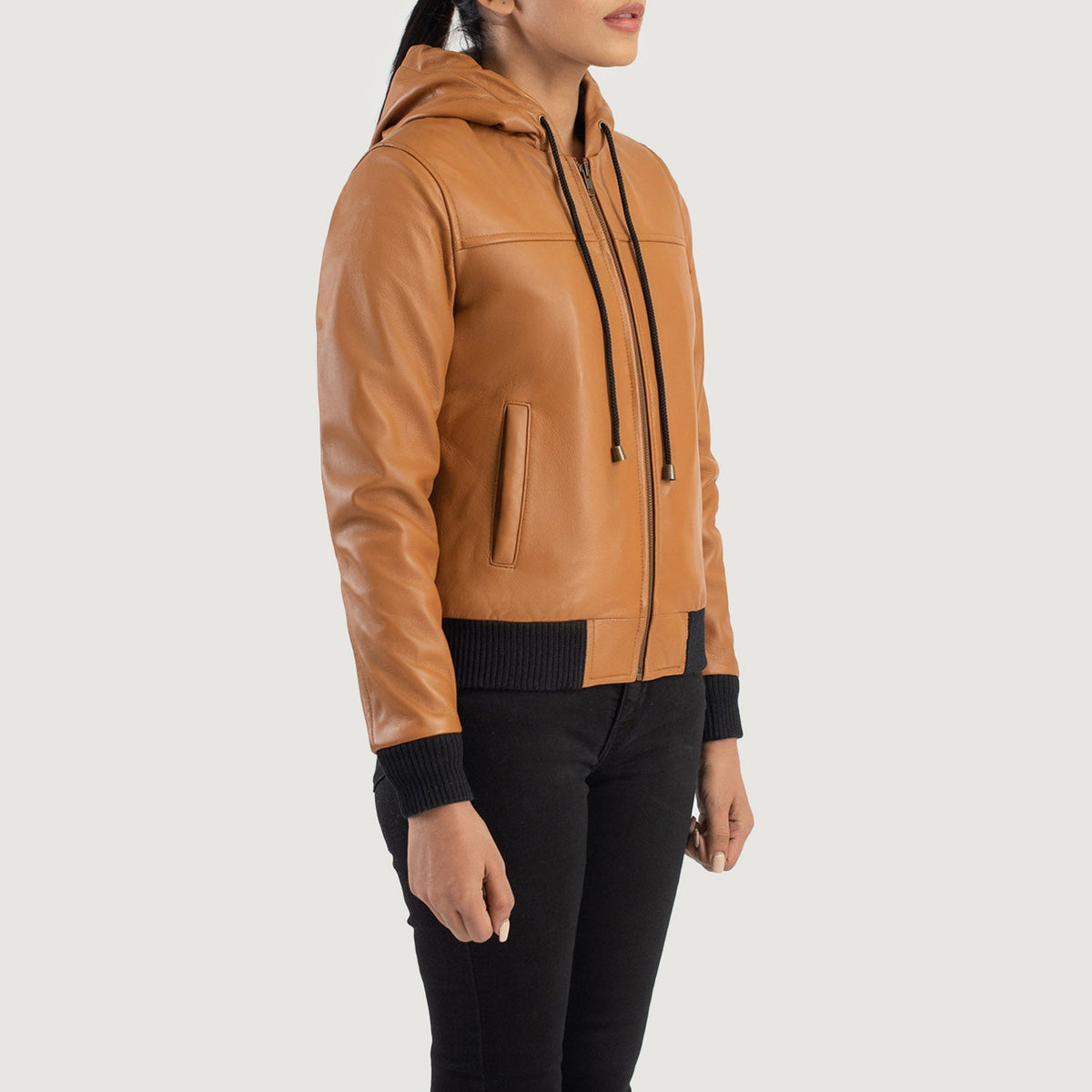 Rebella Brown Hooded Sheepskin Bomber Jacket
