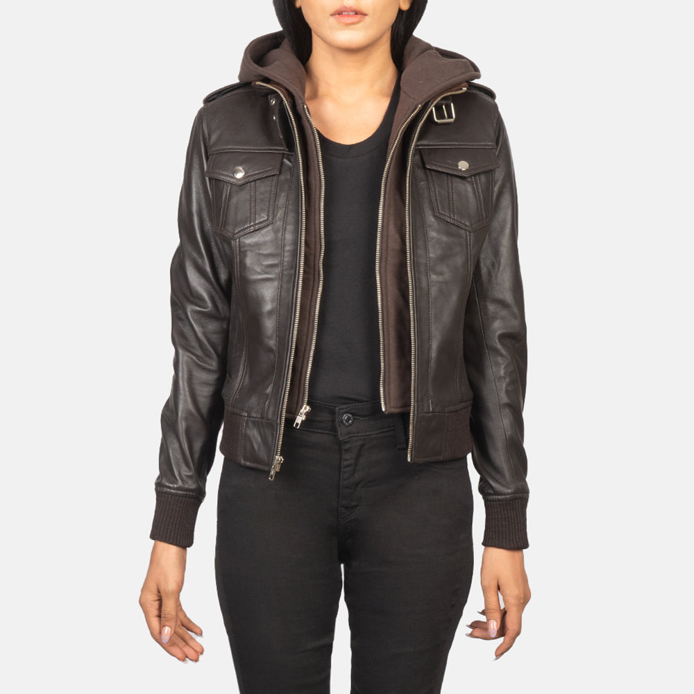 Roslyn Brown Hooded Sheepskin Bomber Jacket