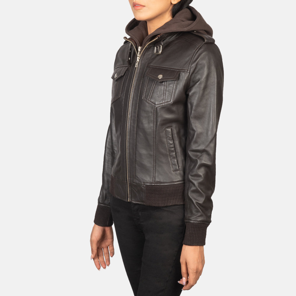 Roslyn Brown Hooded Sheepskin Bomber Jacket