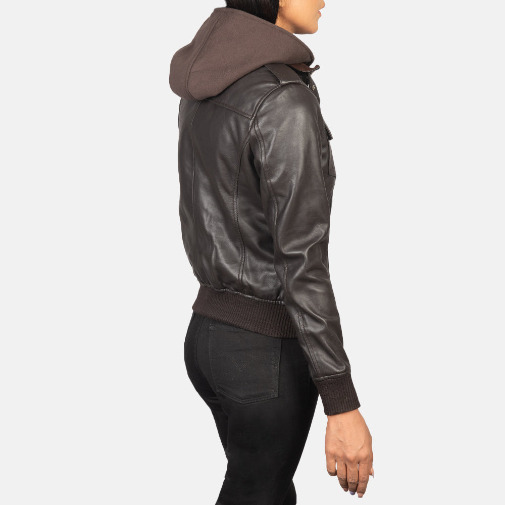 Roslyn Brown Hooded Sheepskin Bomber Jacket