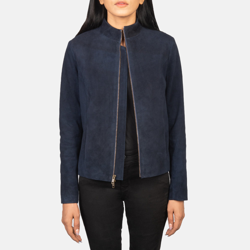 Rumella Blue Sheepskin Suede Biker Jacket