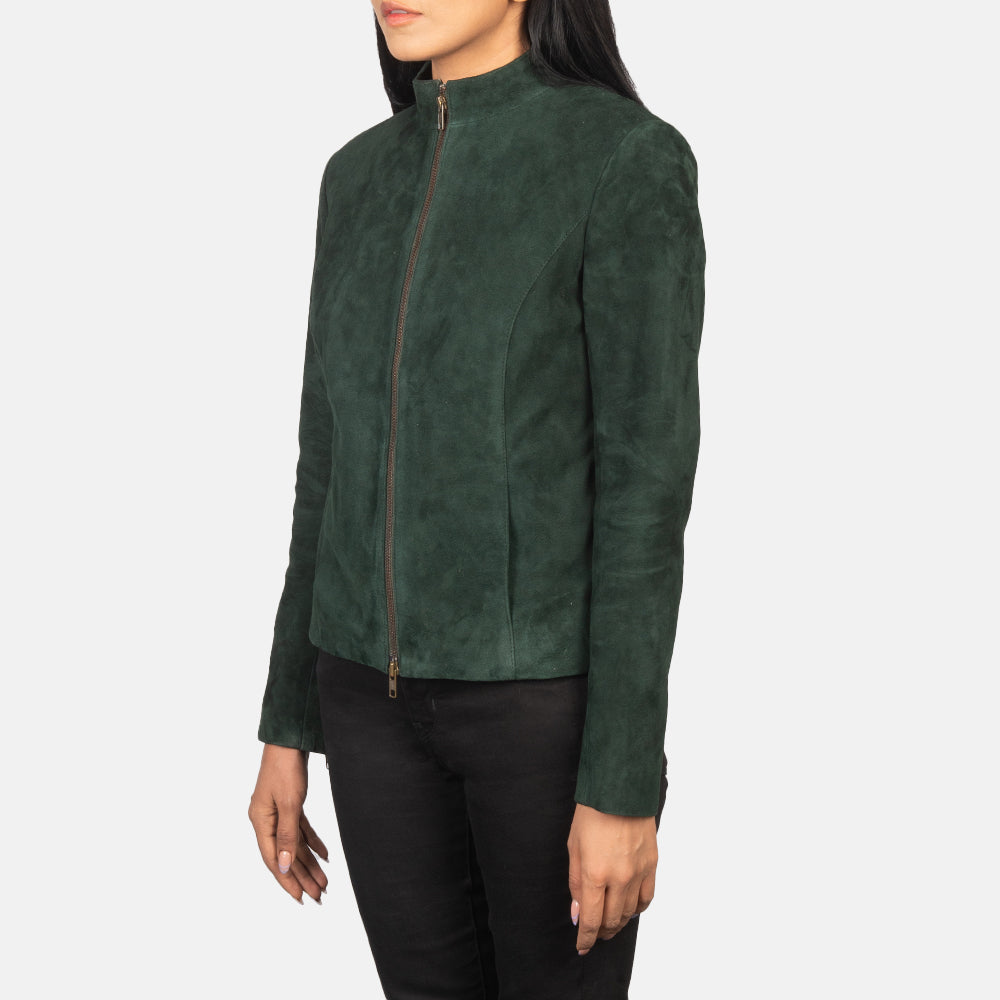 Rumella Green Goatskin Suede Biker Jacket
