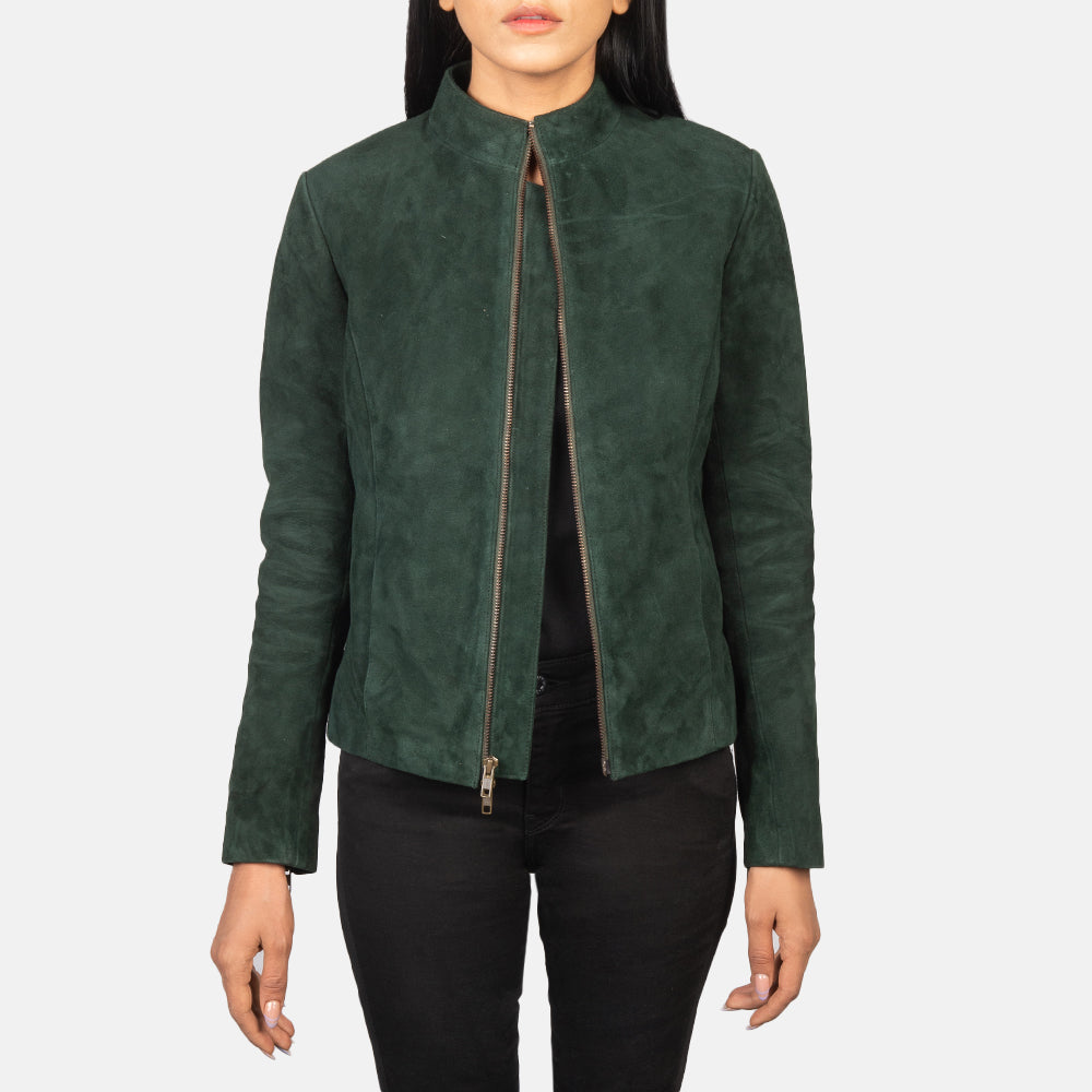 Rumella Green Goatskin Suede Biker Jacket