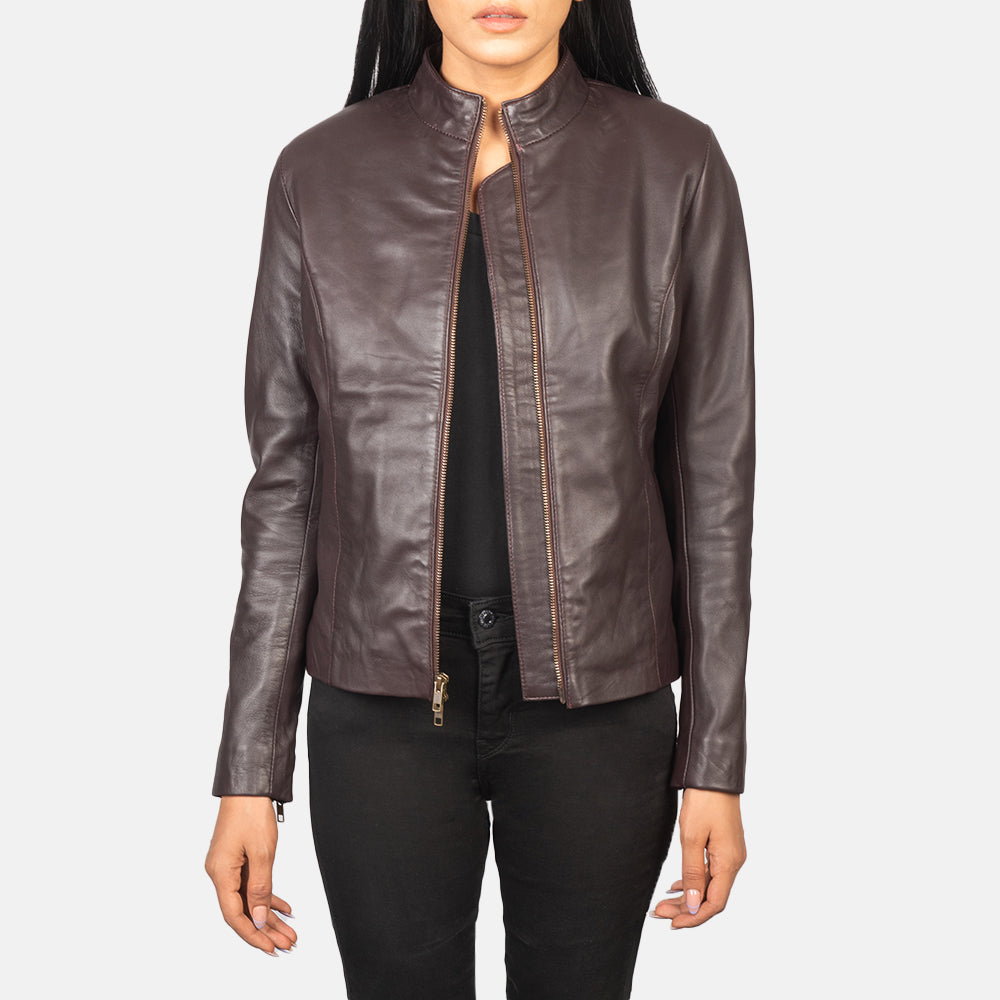Rumella Maroon Sheepskin Biker Jacket