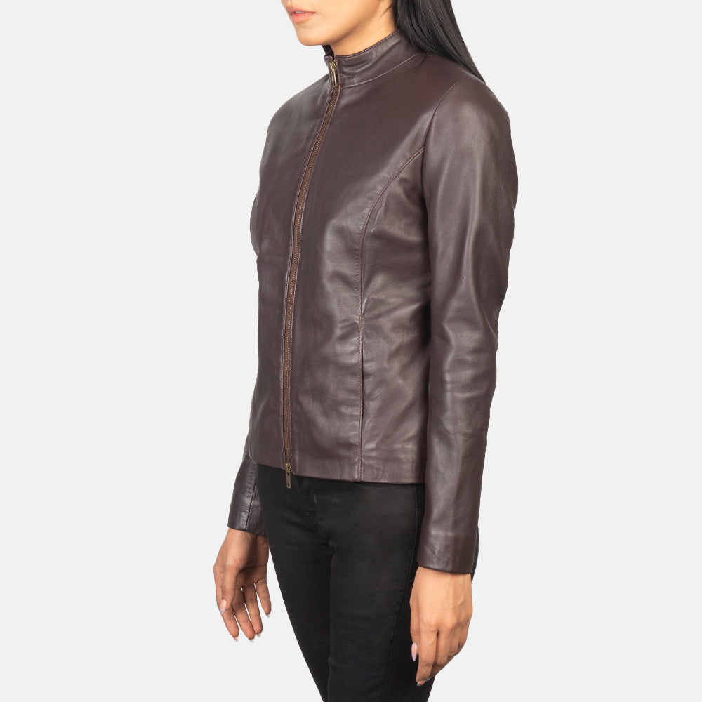 Rumella Maroon Sheepskin Biker Jacket