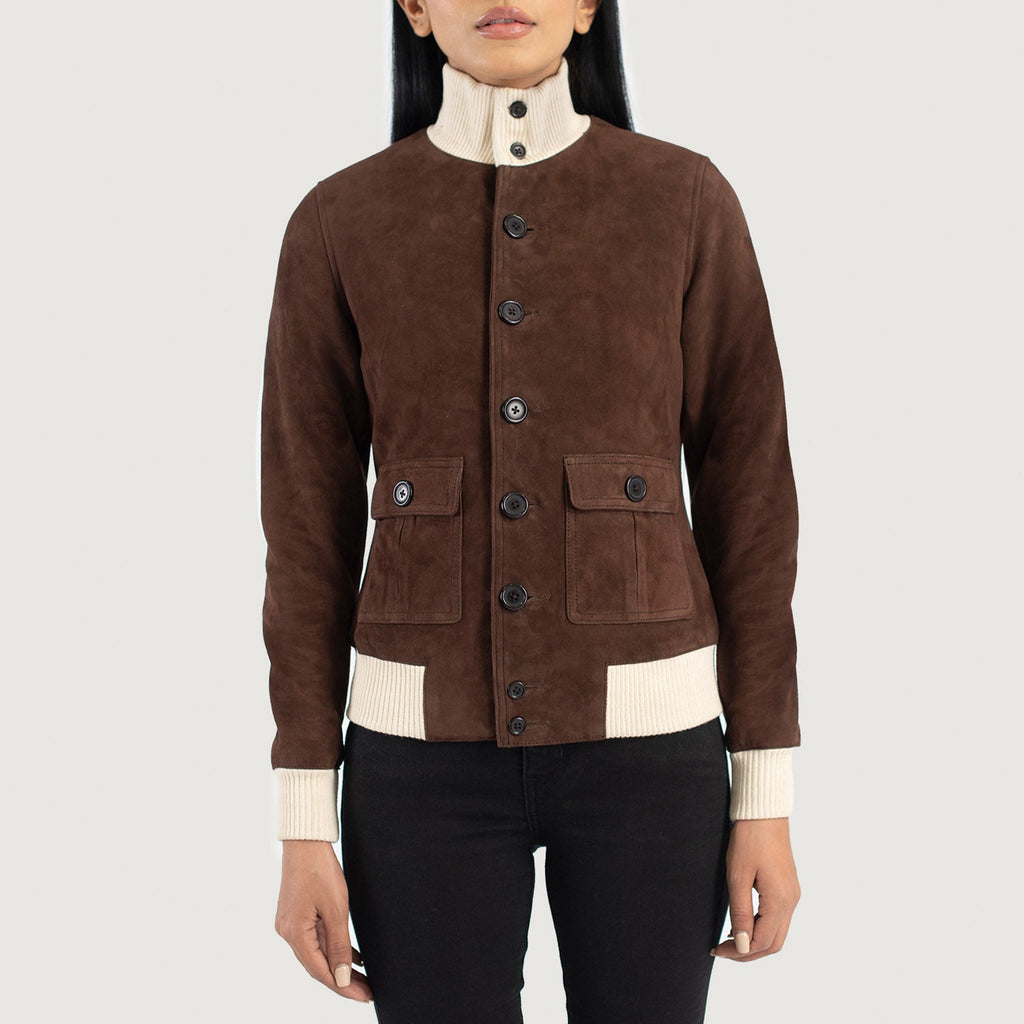 Sasha A1 Mocha Goatskin Suede Bomber Jacket