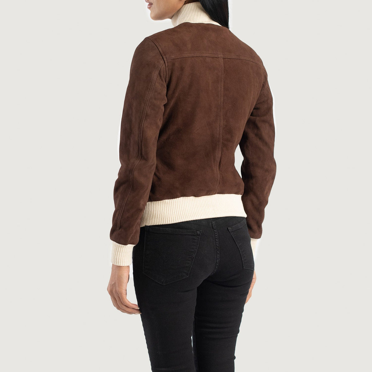 Sasha A1 Mocha Goatskin Suede Bomber Jacket