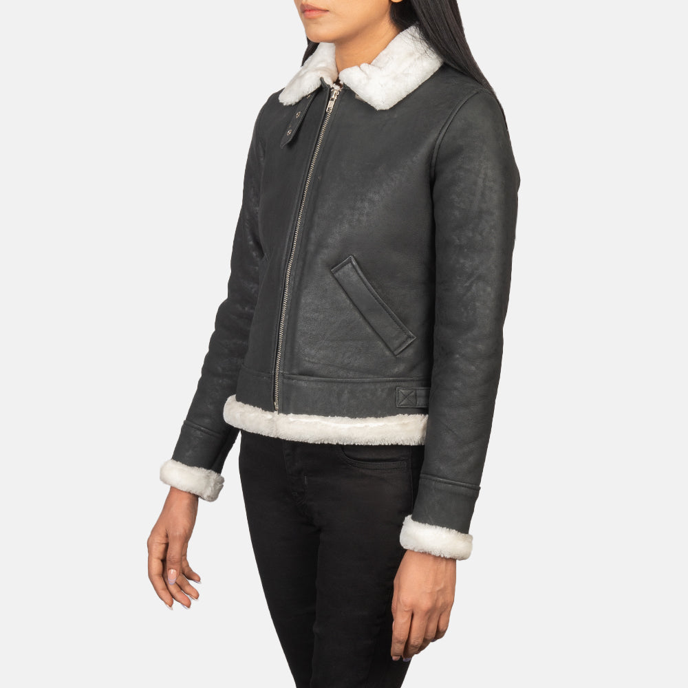 Sherilyn B-3 Black and White Sheepskin Bomber Jacket