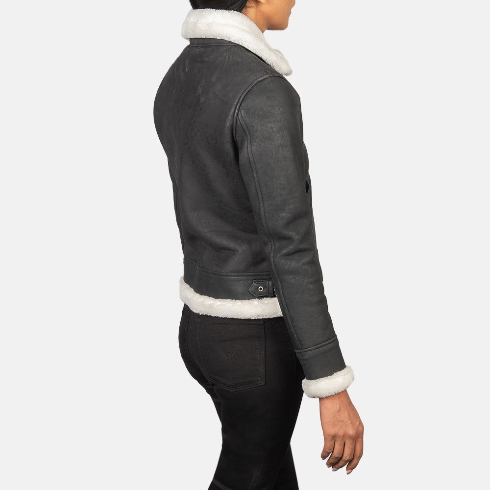 Sherilyn B-3 Black and White Sheepskin Bomber Jacket