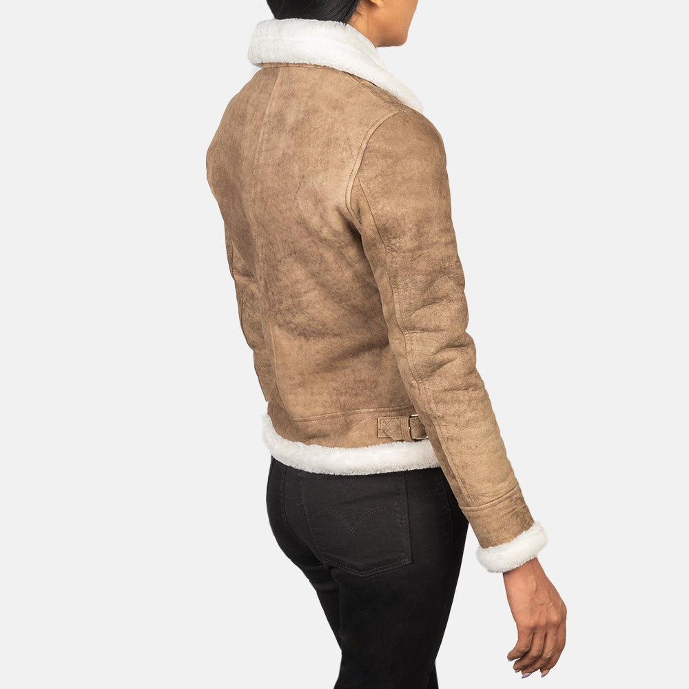 Sherilyn B-3 Distressed Brown Sheepskin Bomber Jacket