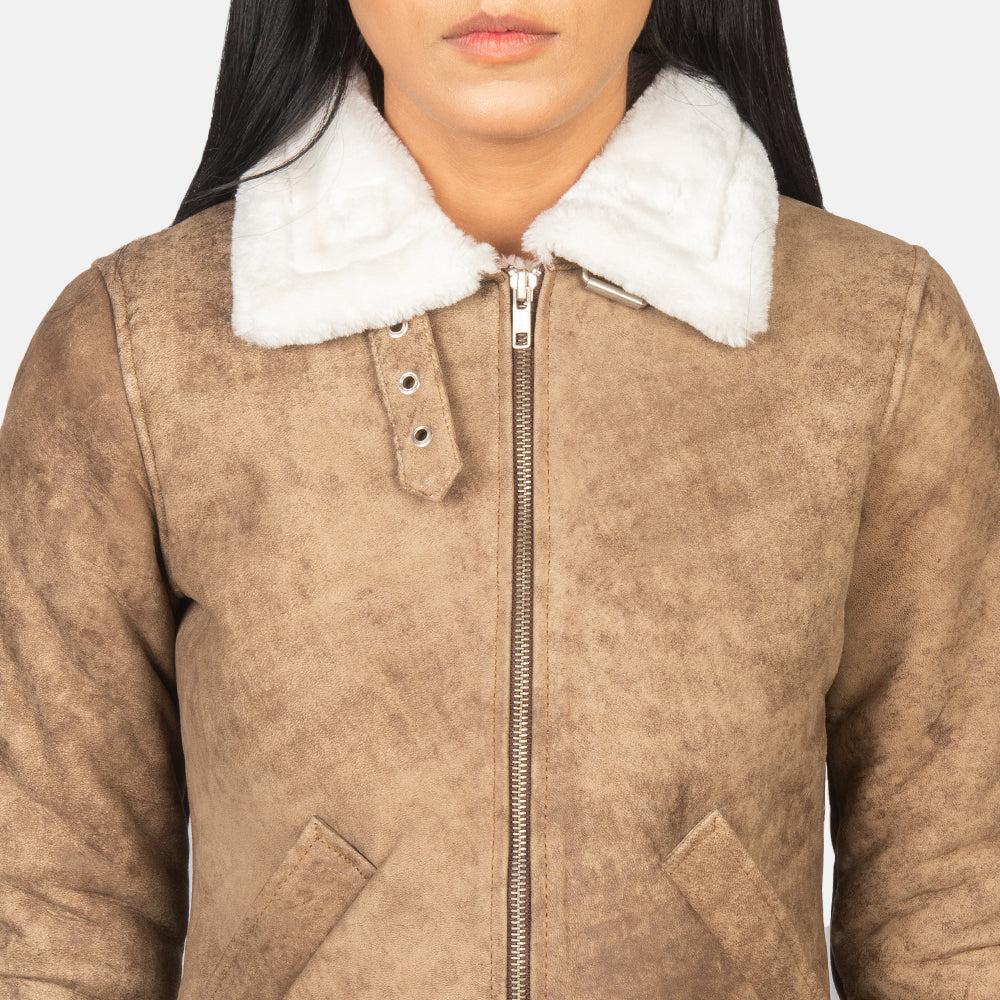 Sherilyn B-3 Distressed Brown Sheepskin Bomber Jacket
